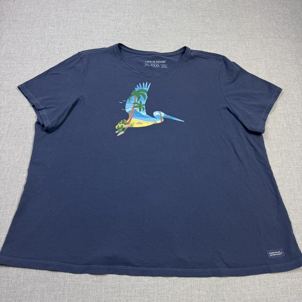 Life Is Good T-Shirt Womens 3XL Blue Crew Neck Basic Relaxed 100% Cotton